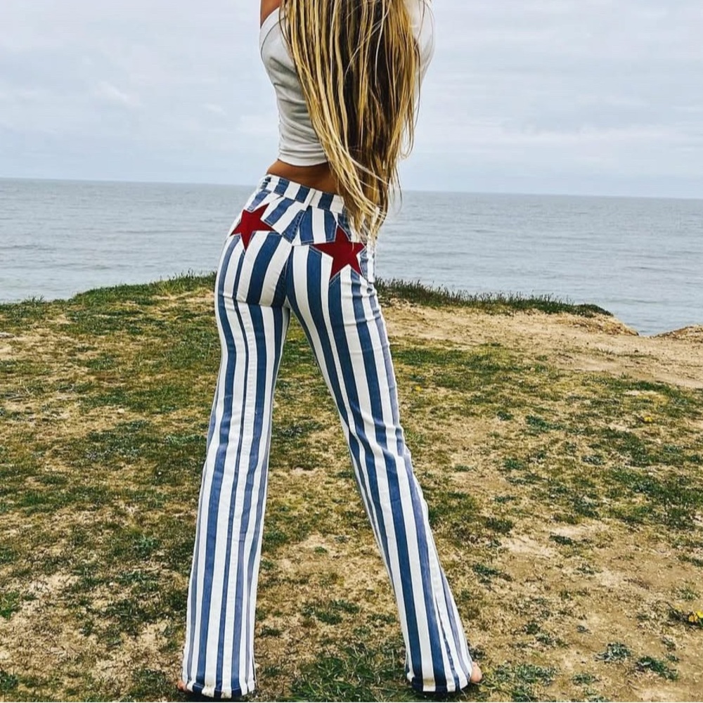 We the Free striped Firecracker flare jeans